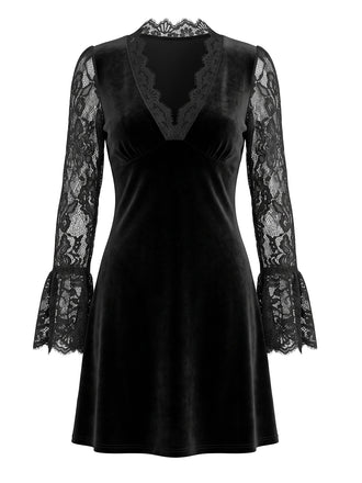 Velvet Lace Trim V Neck Mini Dress 1