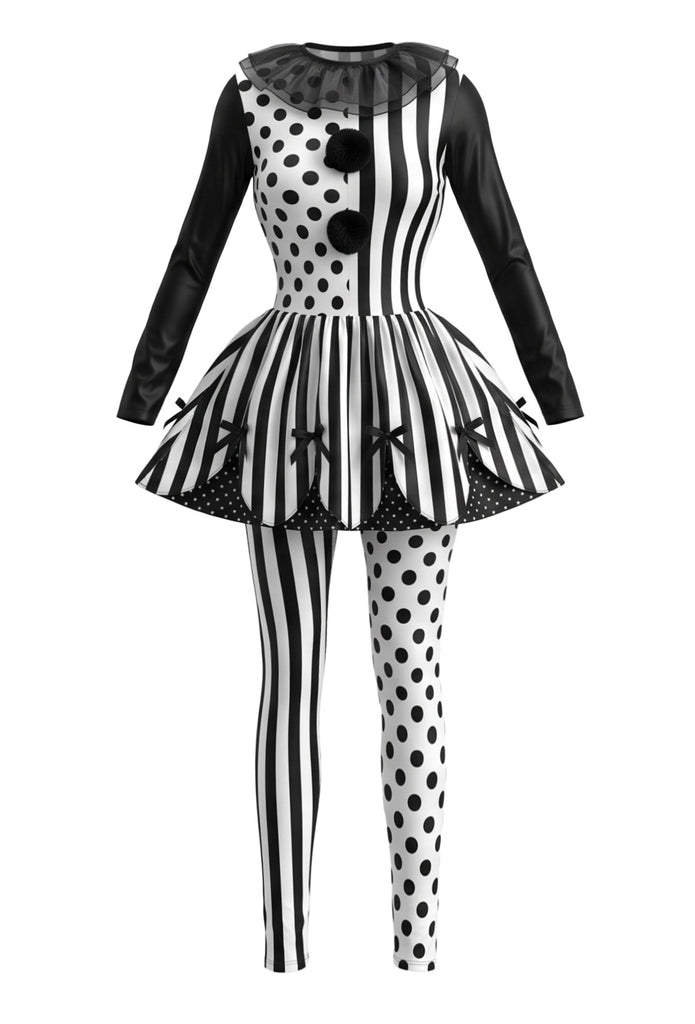 Black 1950s Polka Dot Stripe Clown Costume Set
