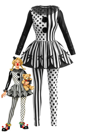 Black 1950s Polka Dot Stripe Clown Costume Set