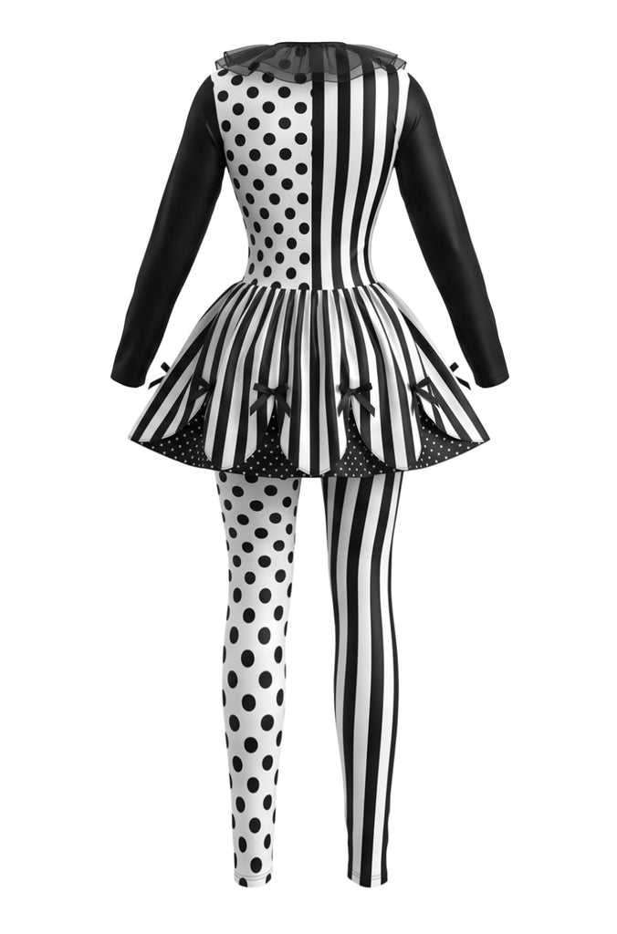 Black 1950s Polka Dot Stripe Clown Costume Set