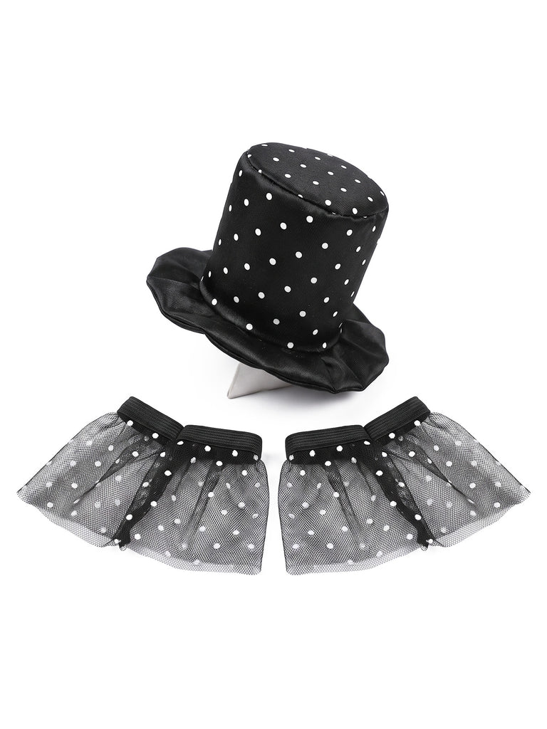 Black 1950s Polka Dot Stripe Clown Costume Set