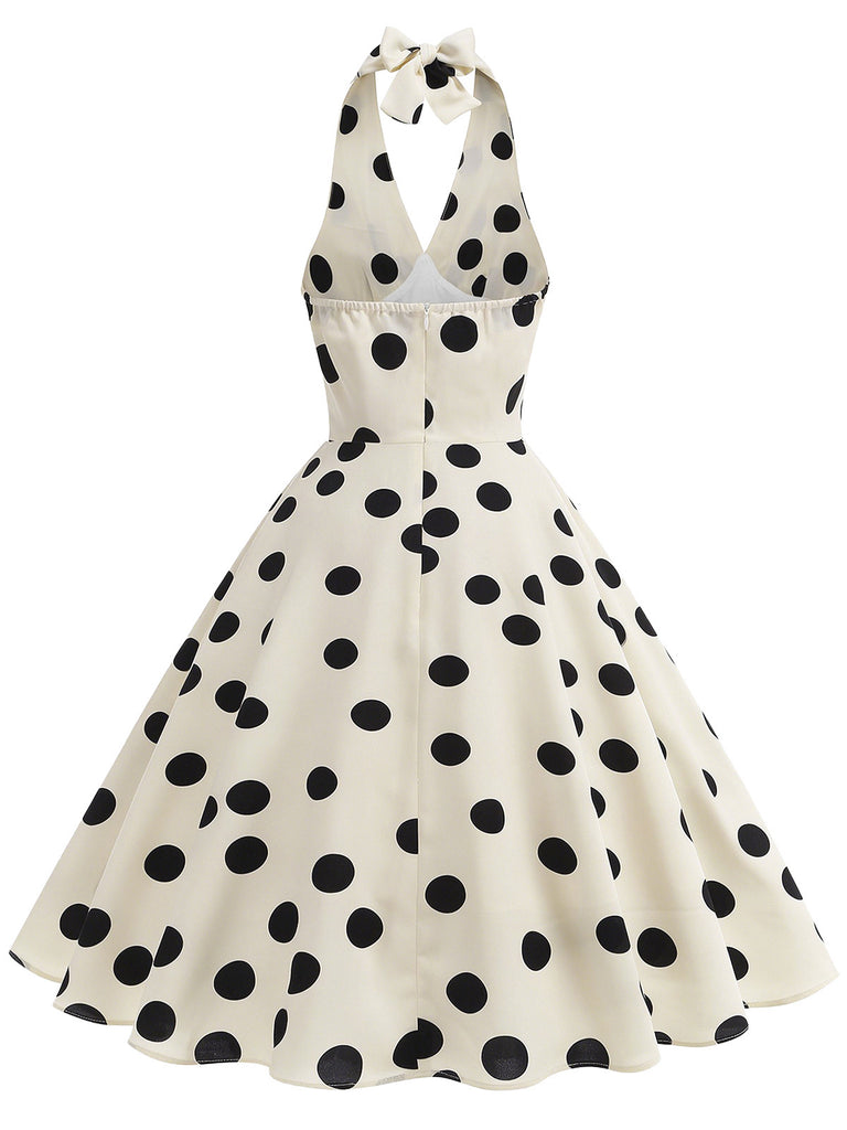 Beige 1950s Polka Dot Halter Dress 2