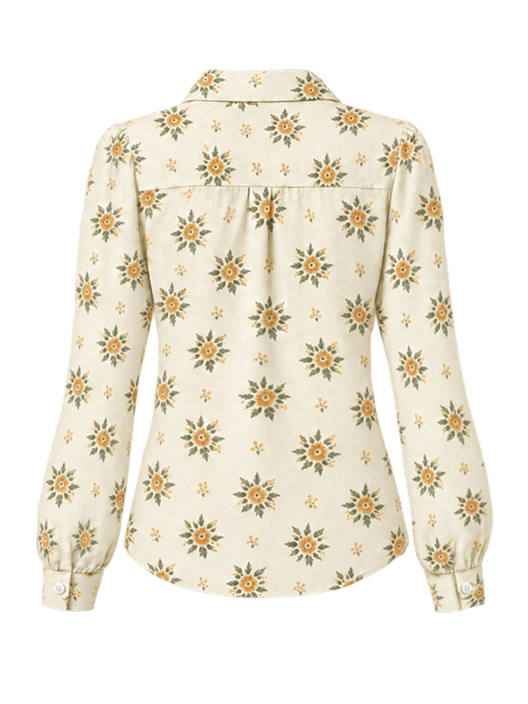 [Pre-Sale] 1960s Printed Notched Collar Long Sleeve Blouse 1