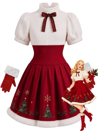 [Pre-Sale] 1950s Red White Bow Trim Mini Dress 2