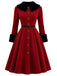 红黑拼色 1950s Christmas Faux Fur Dress 3