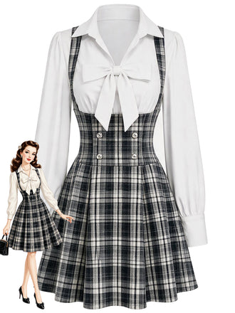 [Pre-Sale] 1950s Black and White Plaid Pinafore Dress 1