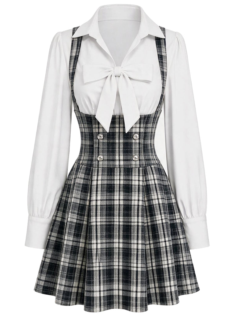 [Pre-Sale] 1950s Black and White Plaid Pinafore Dress 4