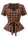 [Pre-Sale] 1950s Brick Red Plaid Sweetheart Neck Blouse 2