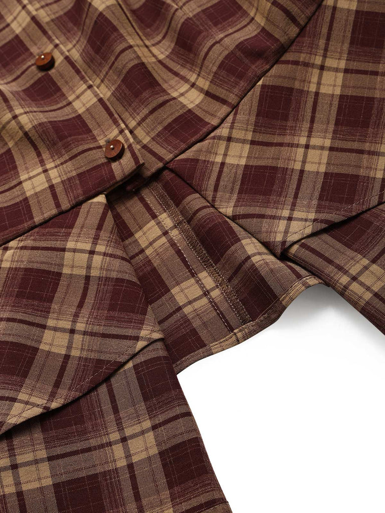 [Pre-Sale] 1950s Brick Red Plaid Sweetheart Neck Blouse 7