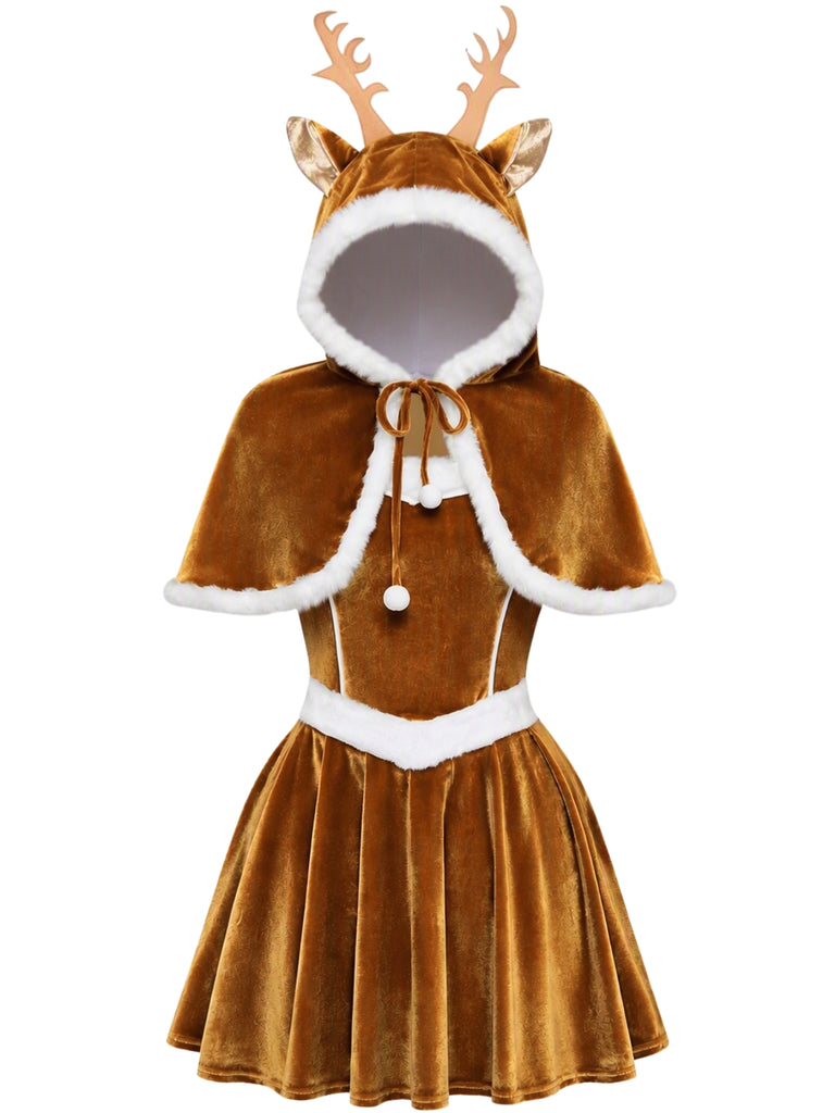 Christmas Velvet Reindeer Costume Skirt Set 1