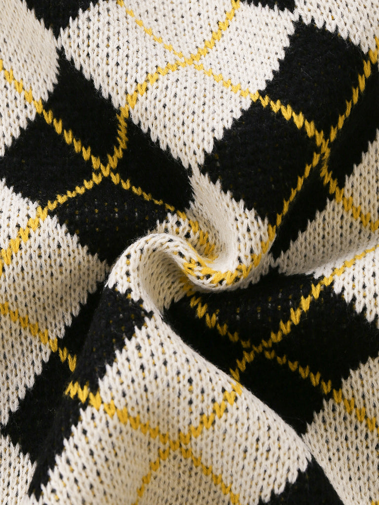 Color Block Diamond Knit Cropped Cardigan 4
