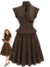 [Pre-Sale] Brown 1950s Polka Dot Tie Neck Peplum Top & Skirt Set