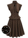 [Pre-Sale] Brown 1950s Polka Dot Tie Neck Peplum Top & Skirt Set