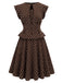 [Pre-Sale] Brown 1950s Polka Dot Tie Neck Peplum Top & Skirt Set