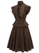 [Pre-Sale] Brown 1950s Polka Dot Tie Neck Peplum Top & Skirt Set
