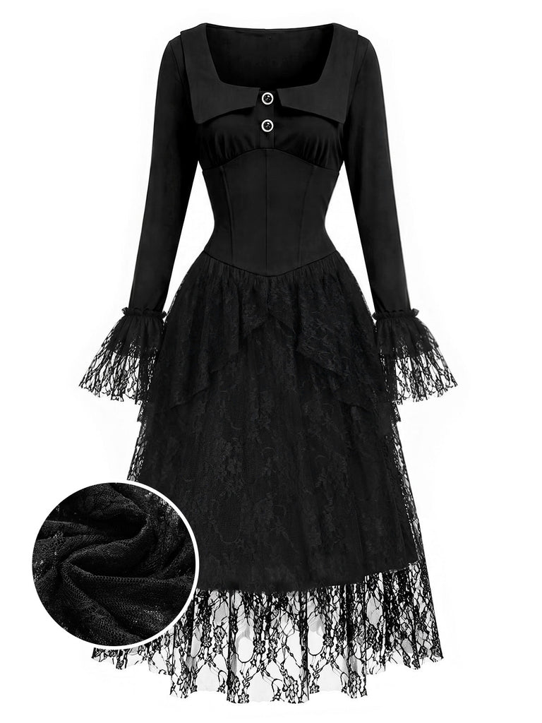 [Pre-Sale] 1970s Black Square Neck Gothic Knit Dress 2