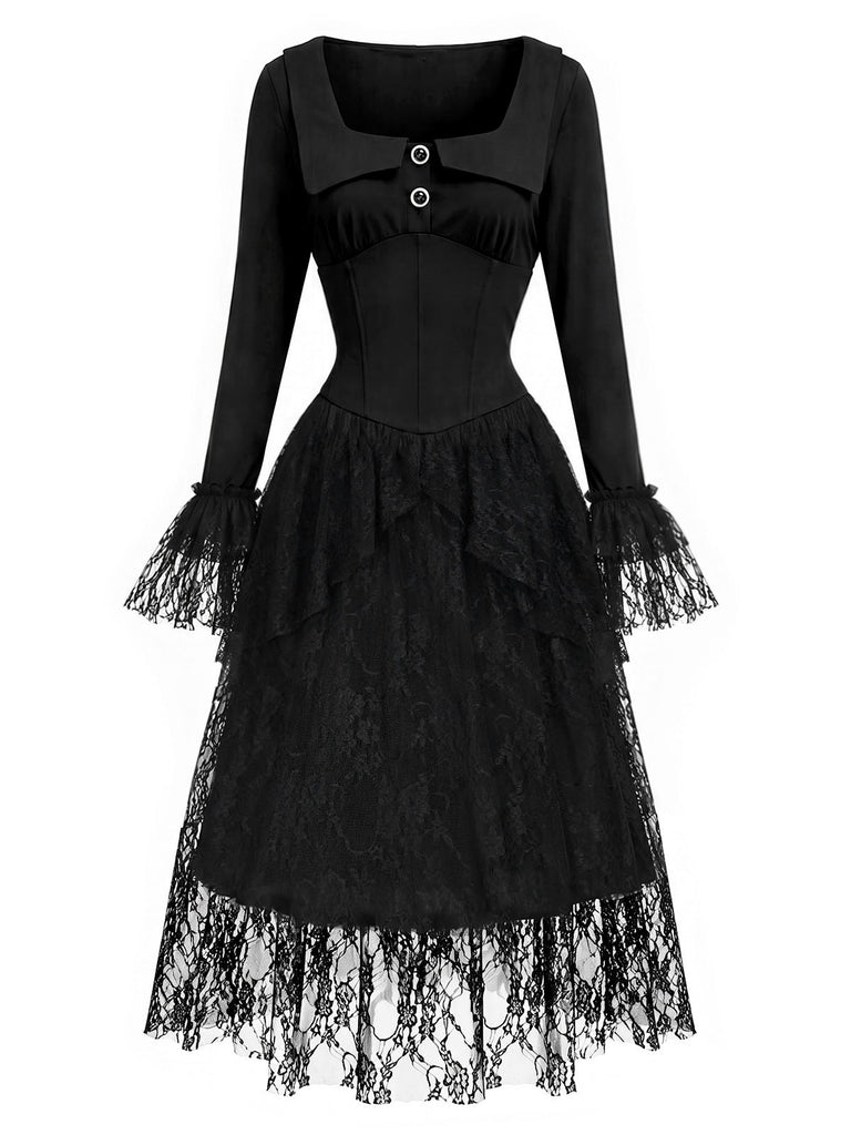 [Pre-Sale] 1970s Black Square Neck Gothic Knit Dress 3