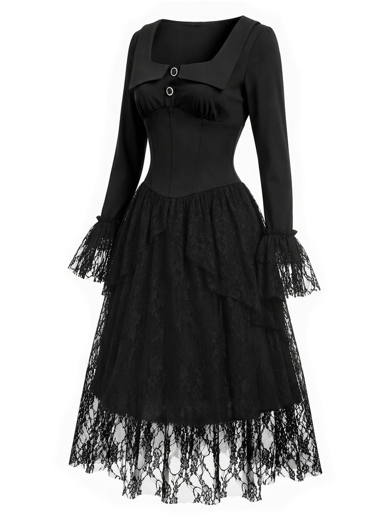 [Pre-Sale] 1970s Black Square Neck Gothic Knit Dress 4