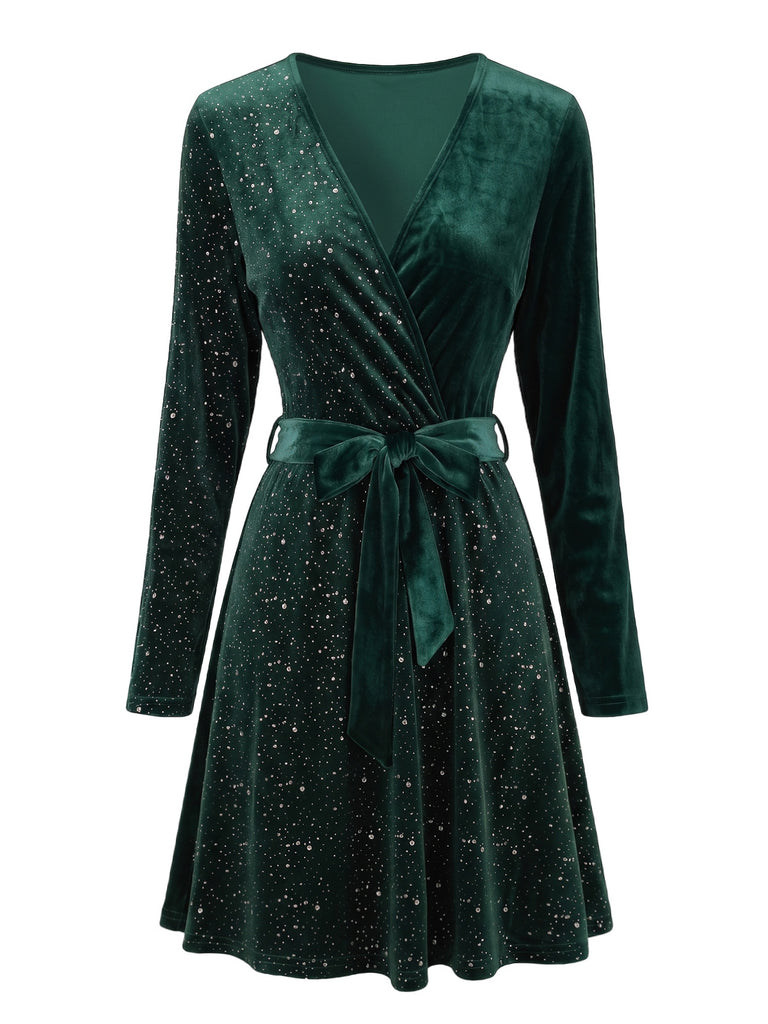 Sequin V Neck Fit and Flare Mini Dress 4