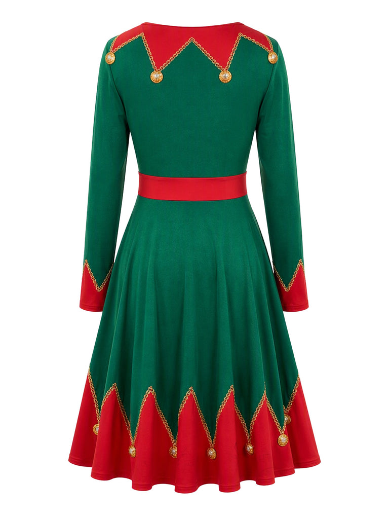 Green 1950s Christmas V Neck Dress 2