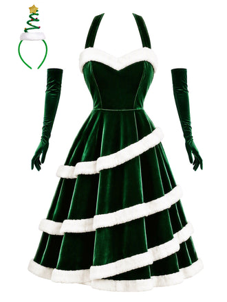 [Pre-Sale] Green 1950s Christmas Tree Velvet A Line Dress