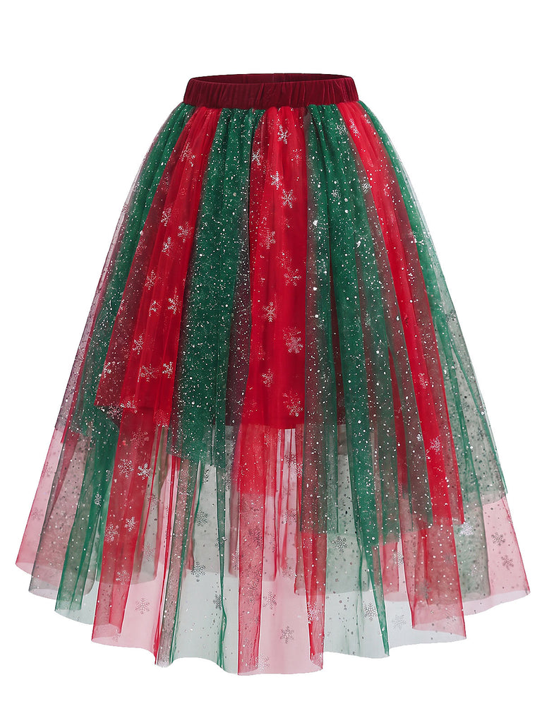 [Pre-Sale] 1950s Christmas Metallic Mesh Flared Skirt 3