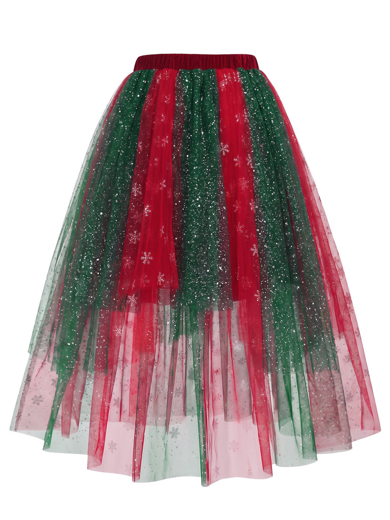 [Pre-Sale] 1950s Christmas Metallic Mesh Flared Skirt 4