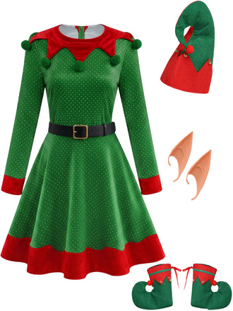 Christmas Elf Velvet Costume Mini Dress 1