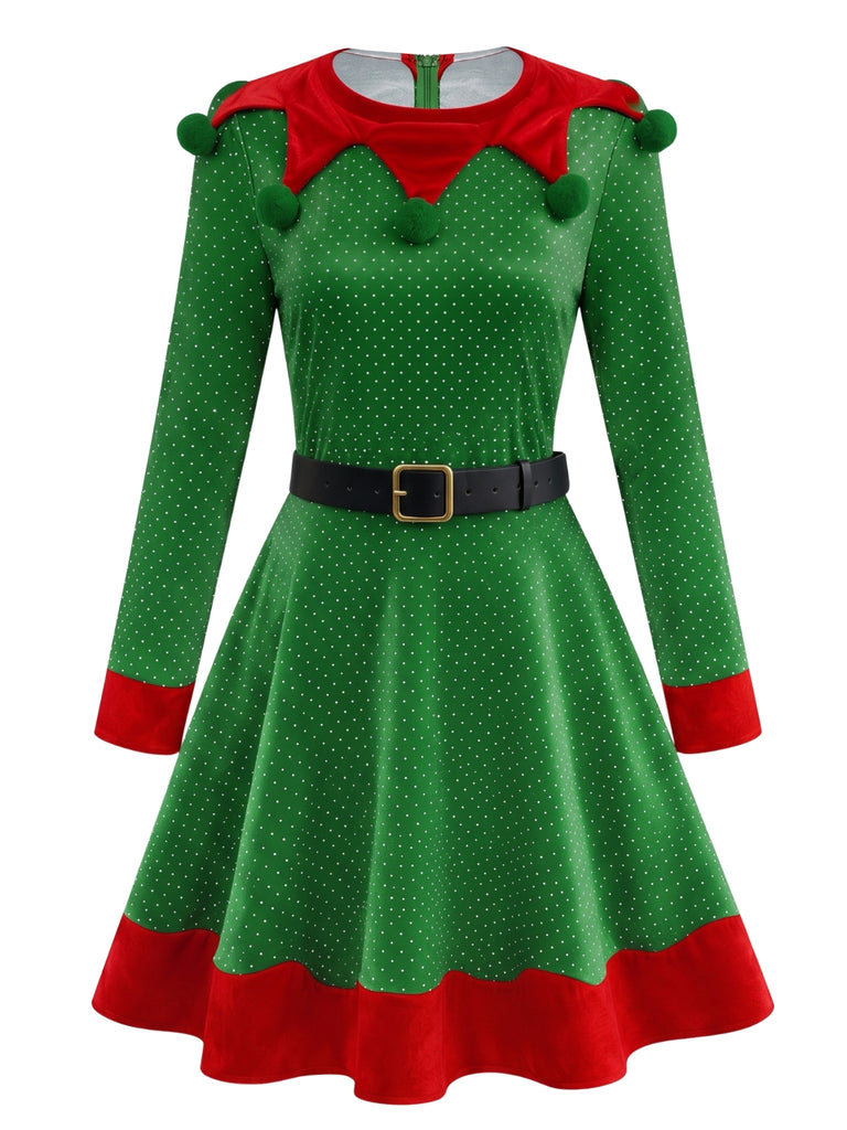 Christmas Elf Velvet Costume Mini Dress 6