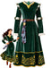 Green 1940s Embroidered Velvet Belted Medieval Dress