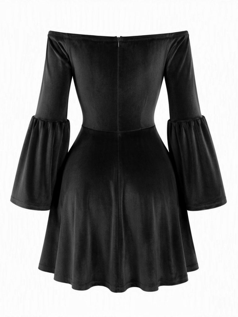 Velvet Off Shoulder Bell Sleeve Midi Dress 3