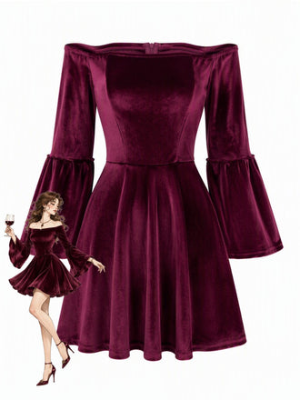 Velvet Off Shoulder Bell Sleeve Midi Dress 7