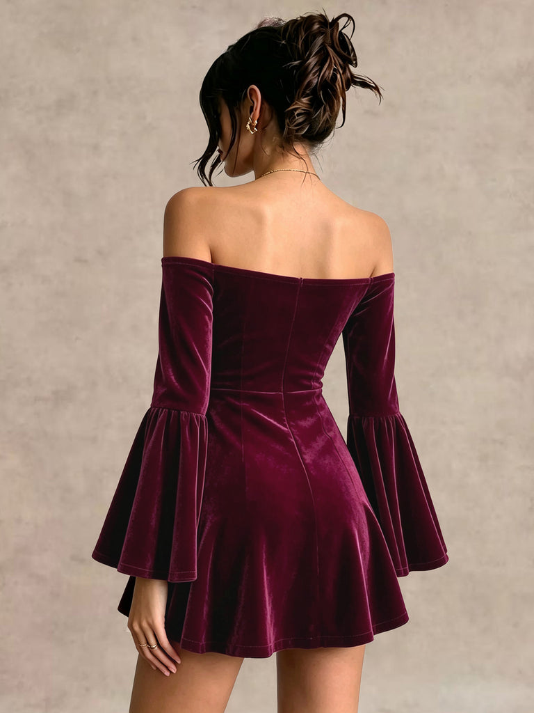 Velvet Off Shoulder Bell Sleeve Midi Dress 9