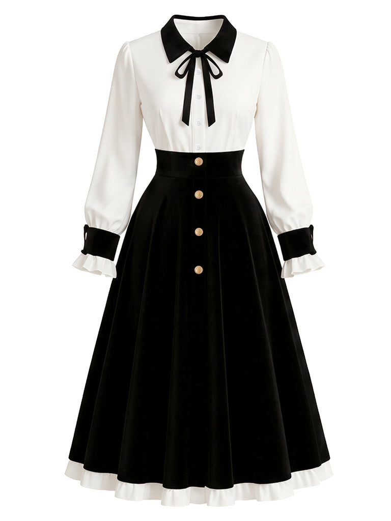 [Pre-Sale] 1950s Printed Collared Fit and Flare Dress 2