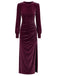 Velvet Ruched Waist Slit Evening Midi Dress 8