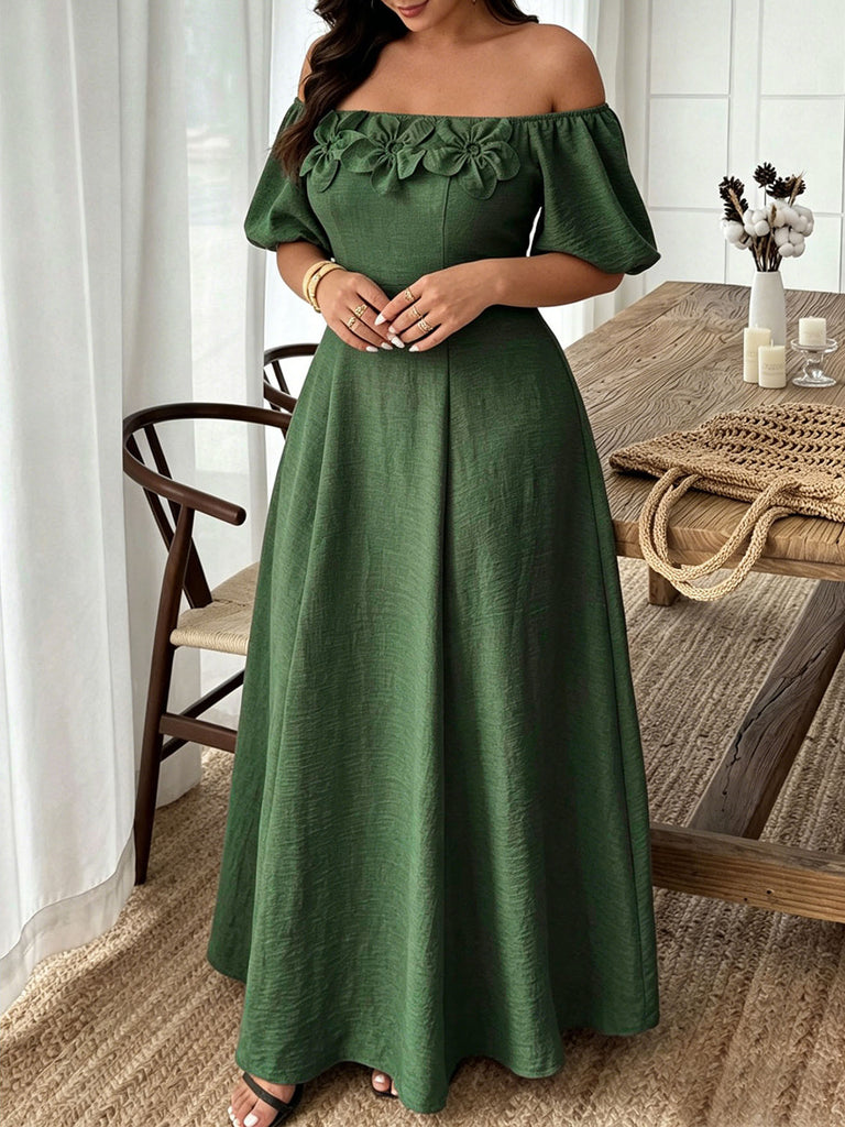 Dark Army Green 1950s Floral Dress 2