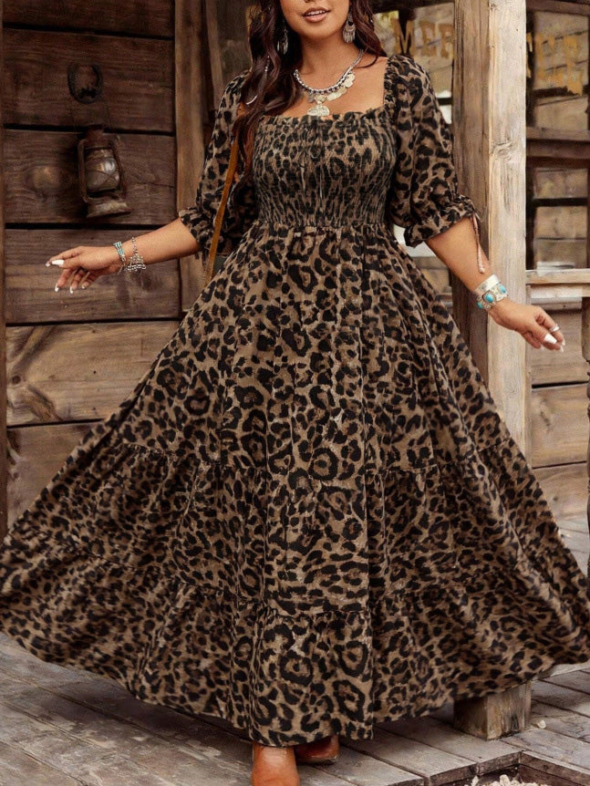 Plus Size Leopard Print Ruched Midi Dress 4