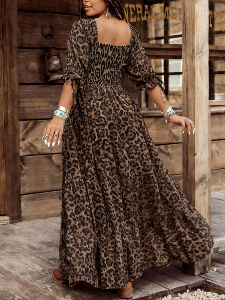 Plus Size Leopard Print Ruched Midi Dress 5