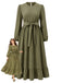 Army Green Lantern Sleeve Midi Dress 1