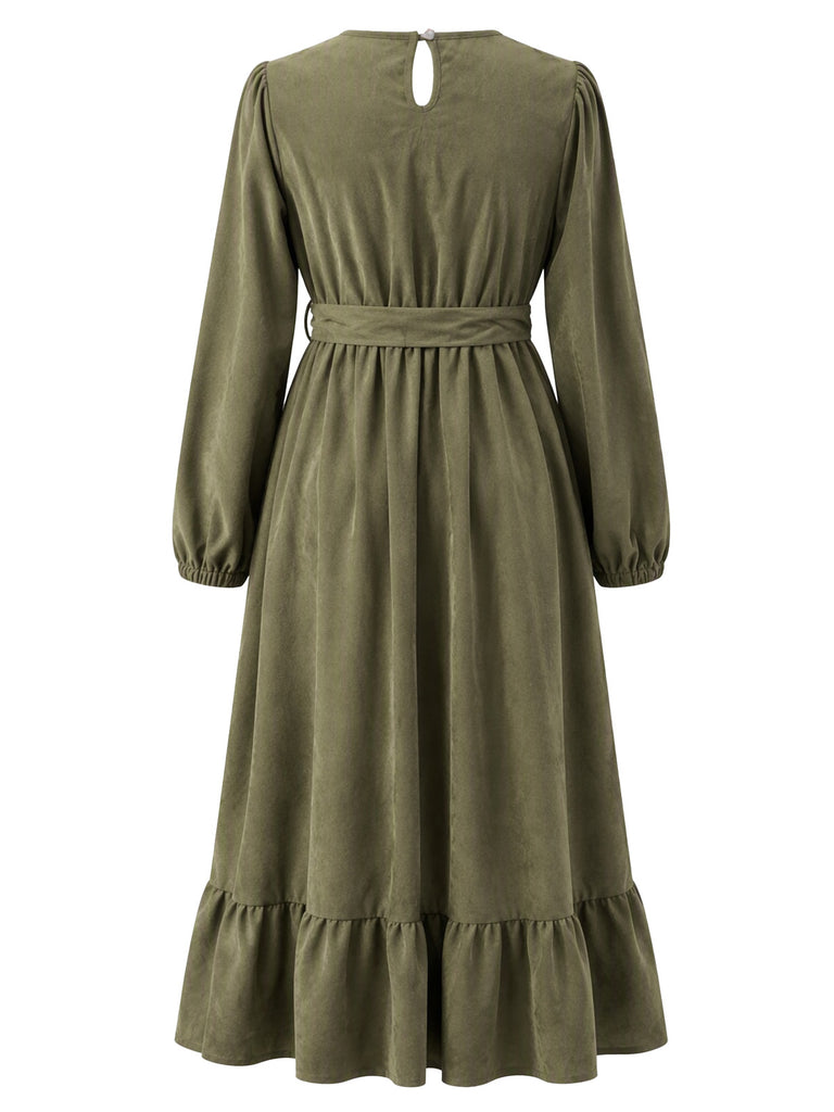 Army Green Lantern Sleeve Midi Dress 3