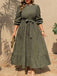 Army Green Lantern Sleeve Midi Dress 4