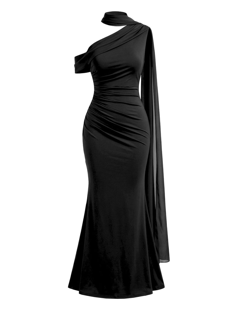 Halter Off Shoulder Ruched Mermaid Evening Dress 1