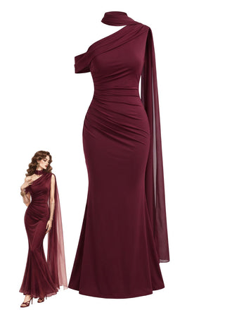Halter Off Shoulder Ruched Mermaid Evening Dress 3