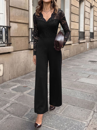 Black Lace Off Shoulder Wide Leg Jumpsuit 1