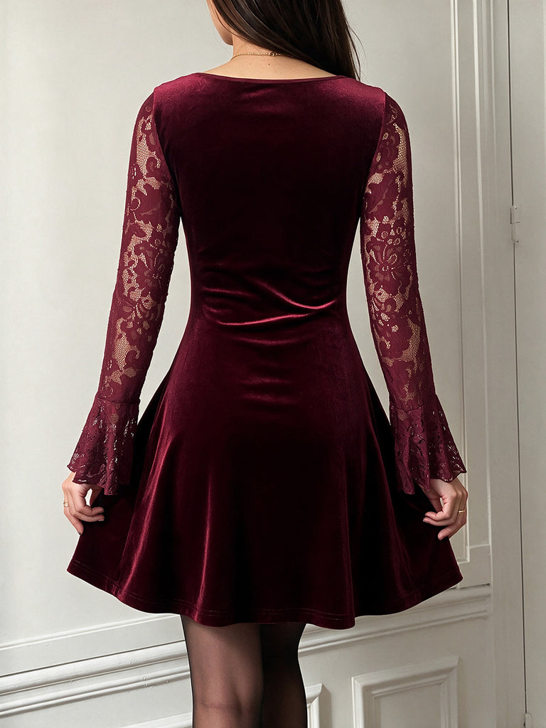 Wine Red 1960s Christmas Velvet Dress 10