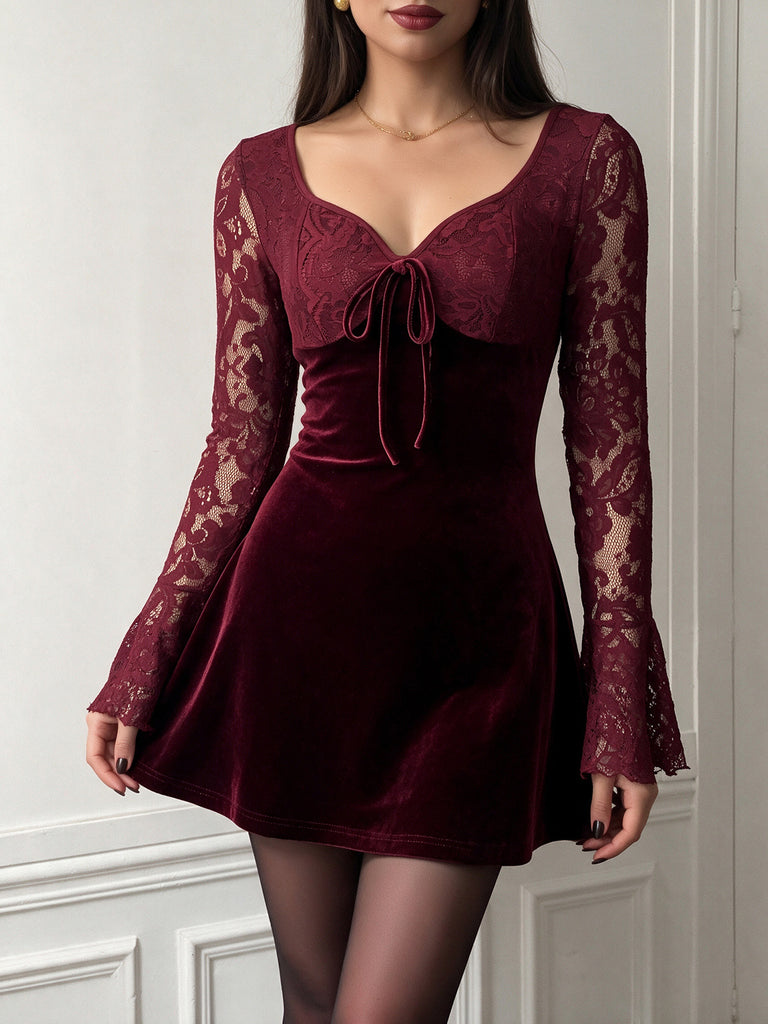 Wine Red 1960s Christmas Velvet Dress 12