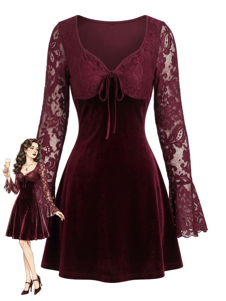 Wine Red 1960s Christmas Velvet Dress 1