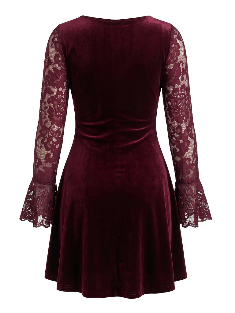 Wine Red 1960s Christmas Velvet Dress 2