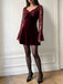 Wine Red 1960s Christmas Velvet Dress 3