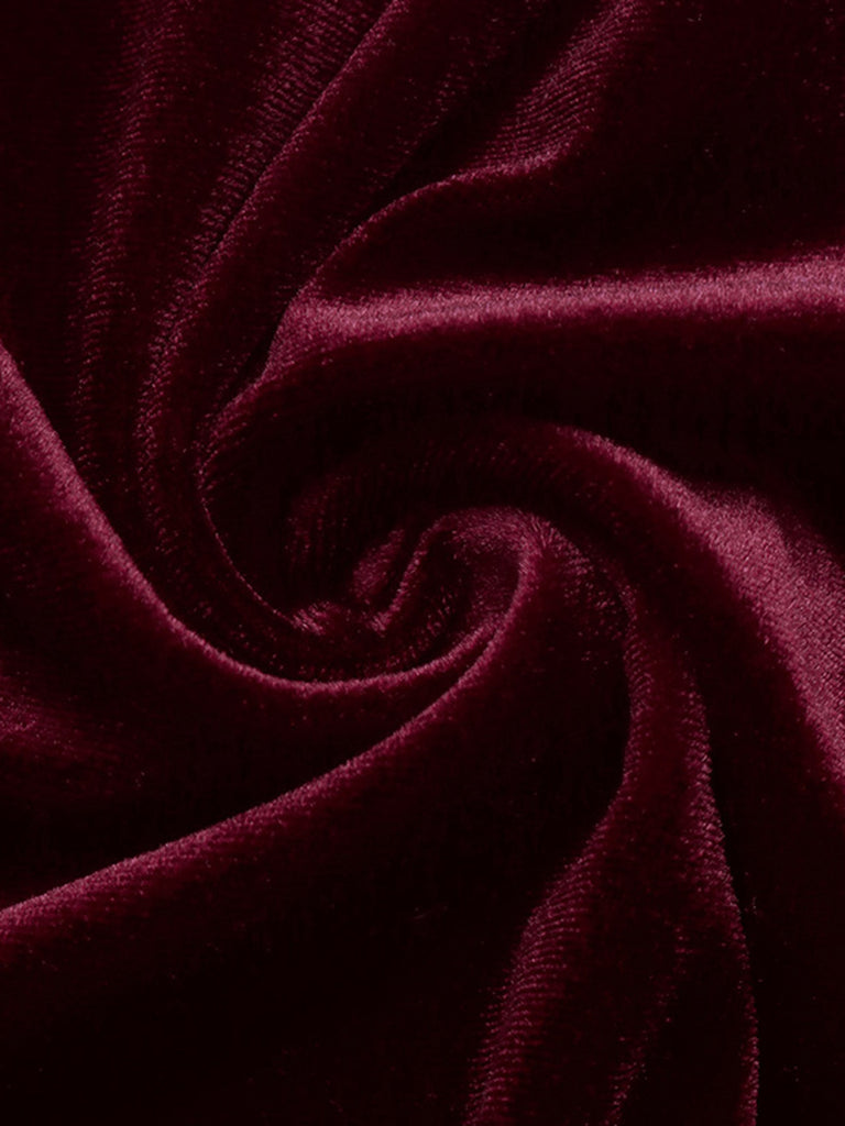 Wine Red 1960s Christmas Velvet Dress 7